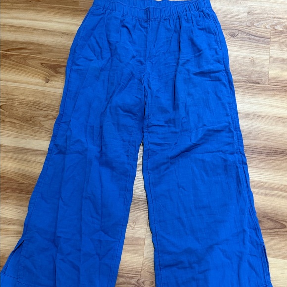 Old Navy Women's Vibrant Blue Wide Leg Pants & Button Down Shirt Linen Set - Picture 4 of 5